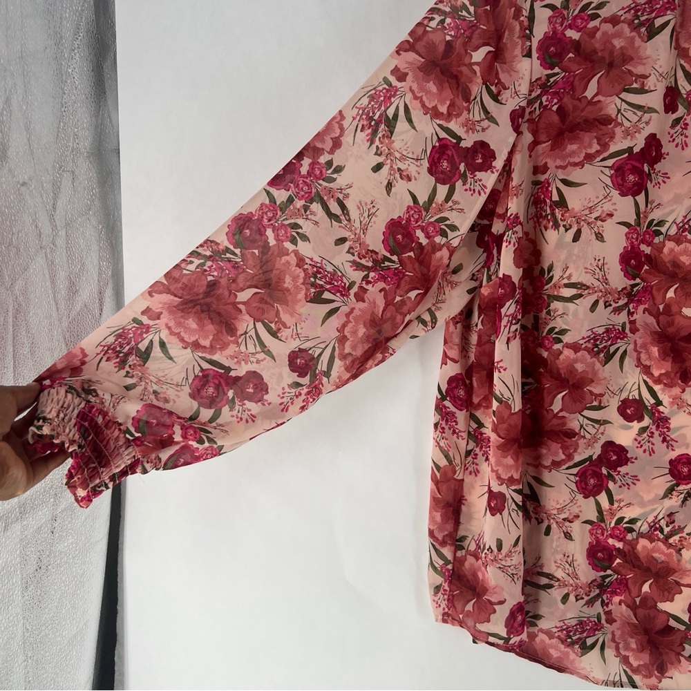 Torrid Sheer Chiffon Pink Floral Long Sleeve Blouse Size 3X - Picture 5 of 11
